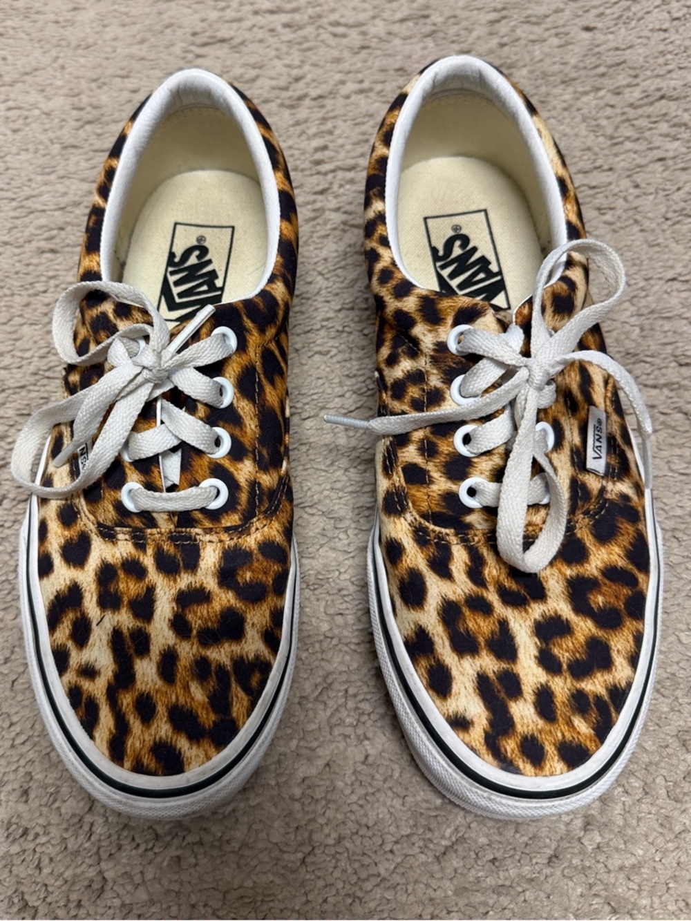 Vans Leopard Print Canvas Sneakers - Brown & Black 7.5 Womens - Picture 1 of 7